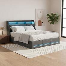 Storage Bed 140x190/140x200/160x200, Upholstered Bed 140x190/140x200/160x200, Double Bed With Slatted Frame, Adult Bed, Youth Bed With Storage Space, Hydraulically Adjustable Upholstered Bed, Linen, Grey - Xám - Xem 11