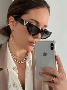 1 Pair Women's Cat Eye V-Shaped Fashion Fashion Glasses, Accessory For Outdoor Wear - màu đen - Xem 5