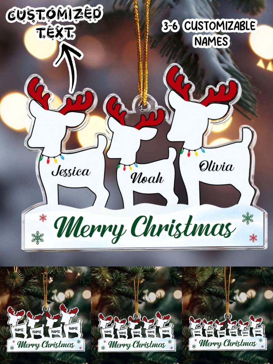 Personalisierte Rentier Weihnachtsornament Familie Benutzerdefiniert 3 bis 6 Namen Dekoration Festliche Feiertags-Baum Hängende Erinnerungsstück Geschenk Einzigartig 2025 Dekor für Familien Kinder Paare Freunde Benutzerdefinierter Name Weihnachtsgeschenk Strumpf Stuffer Neues Zuhause Feiertags Feier Ornament, Personalisierte Familien Ornament, Benutzerdefinierter Name Weihnachtsornament