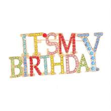 European And American Style Colored Diamond English Letter Birthday Brooch For Men And Women Fashion Suit Pin Brooch Accessory Birthday Gift - Gold - View 5