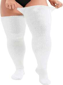 Plus Size Thigh High Socks For  - Extra Wide & Long Knit Thigh High Socks, Cozy UDZK - 白色 - 查看 10
