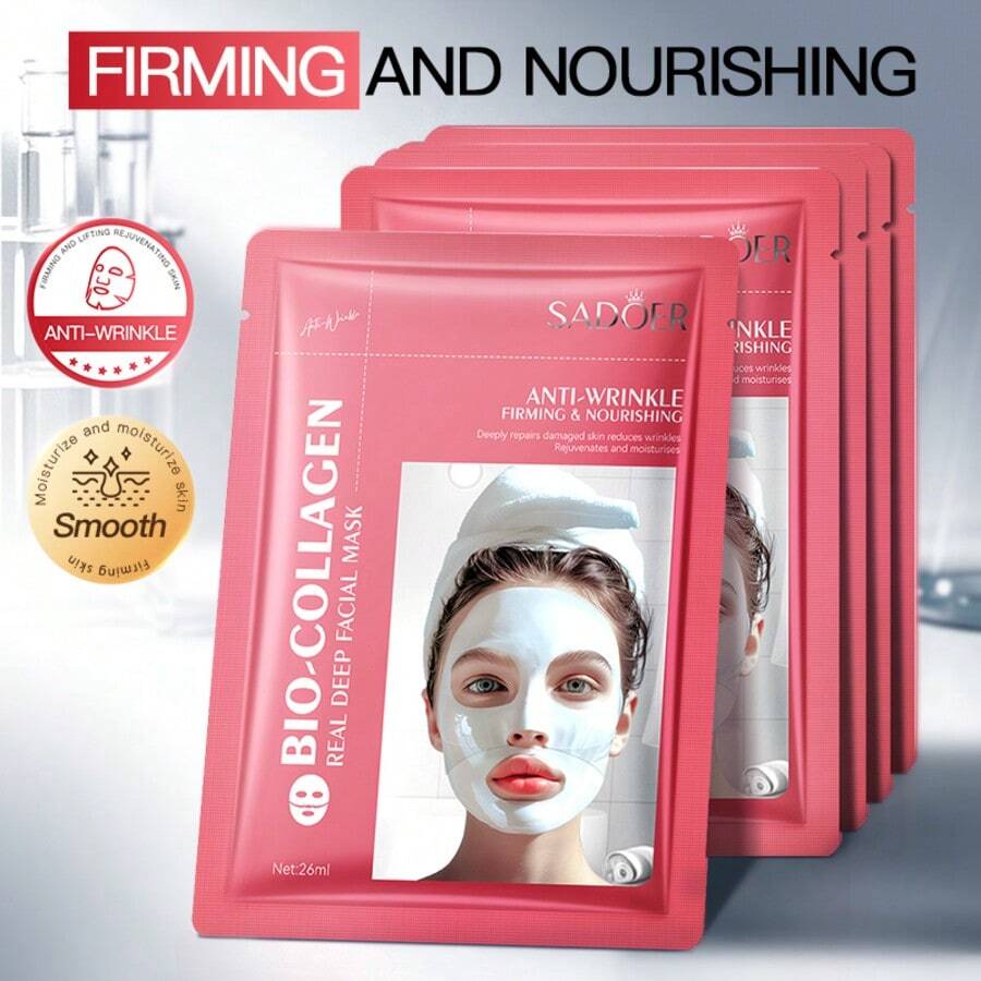 1/3/5pcs Collagen Anti-Wrinkle Nourishing Face Mask, Moisturizes And Brightens Skin, Restores Skin Elasticity, Deeply Hydrates - Multicolor - View 1