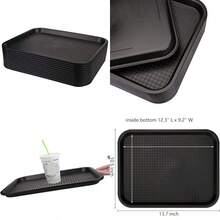12 Pack Fast Food Tray 13.7 X 10.5 Inch Plastic Restaurant Serving Tray Cafeteria Tray For Coffee Table Party Black