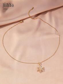 Hihho 1 件旋转微镶嵌锆石“幸运眷顾勇者”雪花吊坠项链，女士设计，旋转风车，圣诞珠宝生日礼物，搭配日常服装 - 金黃色 - 查看 4
