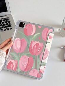 Pink Tulip Pattern Protective Case, Compatible With IPad 10th Gen, 10.2", Mini 6", Mini 7", And 9.7" Models. Also Compatible With Samsung Galaxy Tab A9 Plus. Features 3+Y Folding Design, Reinforced Silicone Corners, Auto Wake/Sleep Function, And Built-In Stylus Slot. - Multicolor - View 8