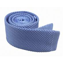 Corbata delgada de punto de unicolor y textura para hombres, acabado de corte cuadrado {"Talla_nombre":"Talla única","Color_nombre":"Azul cielo" - Multicolor12 - Ver 3