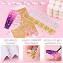 1-3MM Small Nail Beads Metal Caviar Bead Silver Gold Nail Charms And Gems Ball, Nail Chain Nail Art Accessories Supplies Gold Rhinestones Women Manicure - 07 金色釘珠配釘鏈 - 查看 10