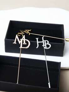 Broche personalizado, regalo del Día del Padre, regalo para papá, accesorios de fiesta de Acción de Gracias, Navidad, adecuado para bodas, fiestas, aniversarios, broche de insignia con iniciales personalizadas para novio, evento empresarial, hombres y mujeres, de acero inoxidable, letras personalizadas, joyería para el mejor hombre