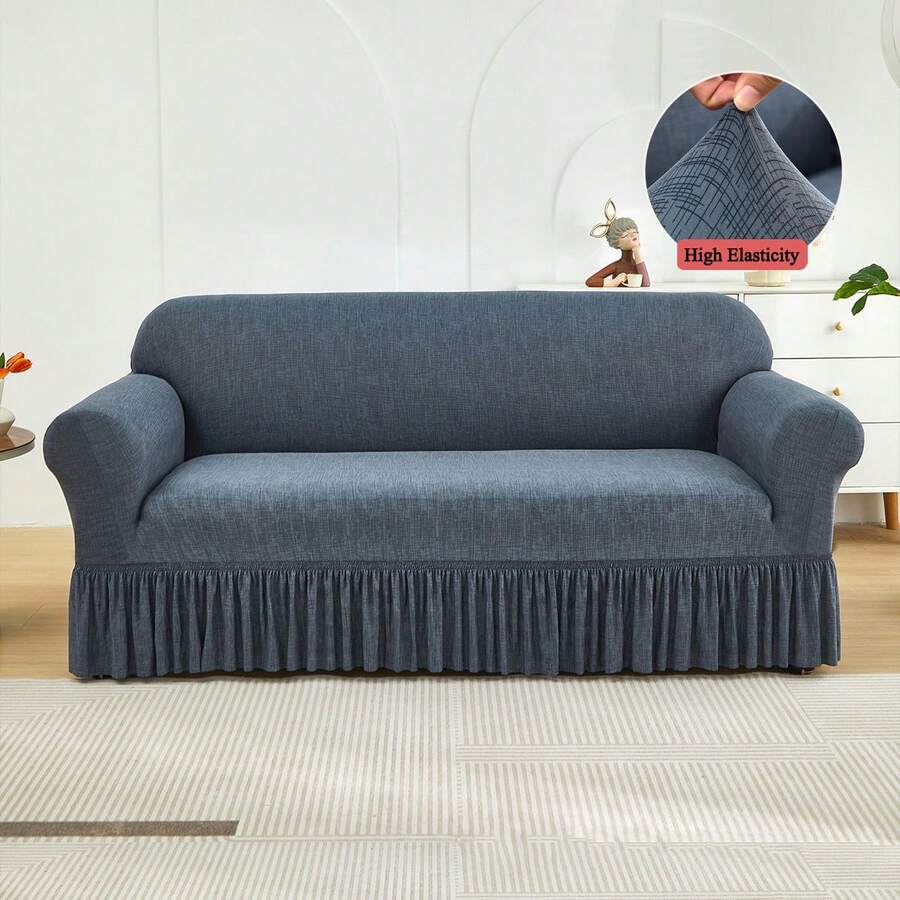 1PC Geometric Skirt Sofa Cover Elastic Living Room Sofa Protective Cover - Màu xanh nhạt - Xem 1
