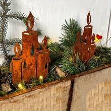 2pcs Metal Candle Flame Decor, Rustic , Universal Holiday Decoration For Christmas, Halloween, Thanksgiving, New Year, Garden, No Electricity, No Feathers - Rust Brown - View 5