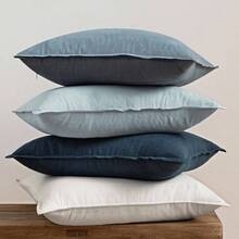 Neutral Linen Pillow Covers Pack Of 4 Decorative Natural Solid Throw Pillow Covers Soft Accent Boho Farmhouse Couch Pillowcases Modern Home Decors Living Room Bed Sofa 18x18 Inch - 18 英吋 x 18 英吋(4 件裝)+ 藍色 - 查看 3
