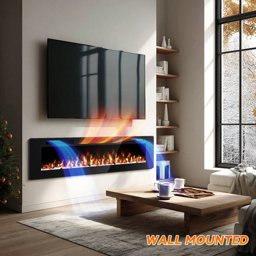 72 Inch Electric Fireplace Inserts Ultra - Thin 750/1500W Electric Fireplace Heater Freestanding Wall Mounted Or Recessed With Adjustable Multicolor Flame And Timer - US B Type Plug(110-127V) - View 1