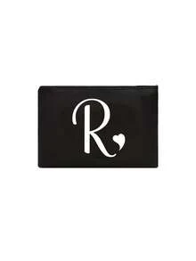 1pc Black Large-Capacity Cosmetic Bag, Printed With White Artistic Letters A-Z And A Heart Pattern,Hot-Selling Fashion Item Suitable For Travel, Toiletry, Multi-Functional Storage, Jewelry Storage, Coin Purse, Headphone Bag, Digital Storage Bag,Christmas Gifts,Pouch,Travel,Gifts For Women,Women's Necessaire,Travel Essential,Pouch,Clutch / Small Handbag,Necessaire,Makeup Organizer,Makeup Organize,Pouch,Brush Holder,Mini Pouch,Large Capacity Pouch