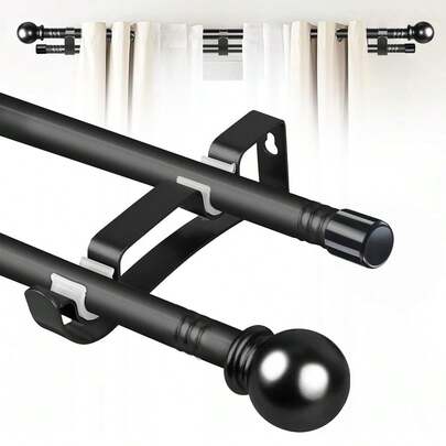 Double Layer Curtain Rod, Blackout Curtain Rod Fits 28 To 148 Inch Windows, Heavy Duty, 5/8 Inch Metal Double Rods For Curtains And Drapes, Adjustable Finials, Decorative Finish