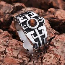 1 pezzo Anello unisex semplice e classico in acciaio inossidabile con gemma naturale occhio di tigre, lucidato a specchio, adatto per feste e uso quotidiano