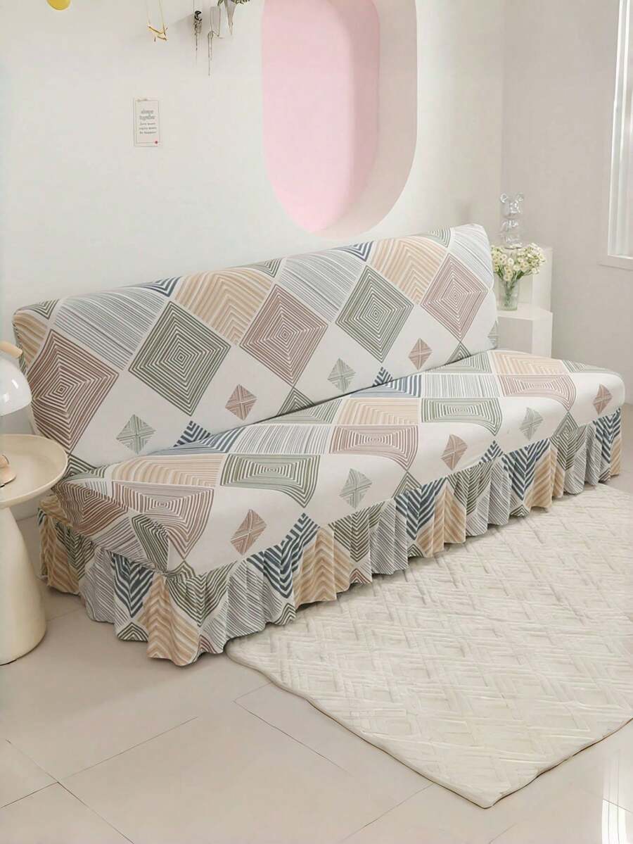1件菱形格纹沙发/床罩，涤纶纤维弹性全包裙式沙发/床罩，适用于客厅和家居，简约现代风格 - 彩色 - 查看 1