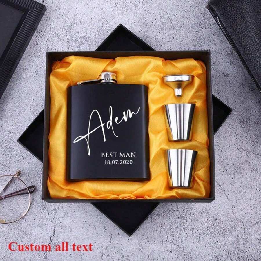 Spersonalizowany prezent na piersiówkę dla mężczyzn, prezenty na wieczór kawalerski, prezenty dla drużbów, prezent dla drużby, prezent dla taty, prezent ślubny dla drużby, prezent dla chłopaka. Spersonalizowany prezent dla drużby, drużby i pana młodego, matowa, czarna piersiówka 6 uncji, spersonalizowana piersiówka 6 uncji, spersonalizowana piersiówka, piersiówka grawerowana laserowo, prezenty na imprezę, upominki weselne, prezent dla niego, prezent dla druhny - Wielokolorowe - Zobacz 1