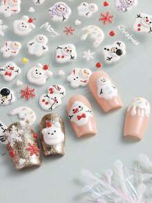 Adesivi per arte di unghie a sfera di cristallo natalizia, adesivi per arte di unghie invernali 5D in rilievo con fiocchi di neve, adesivi per arte di unghie stile Y2K, decorazioni fai-da-te per unghie con motivi natalizi e di Capodanno, forniture per arte di unghie