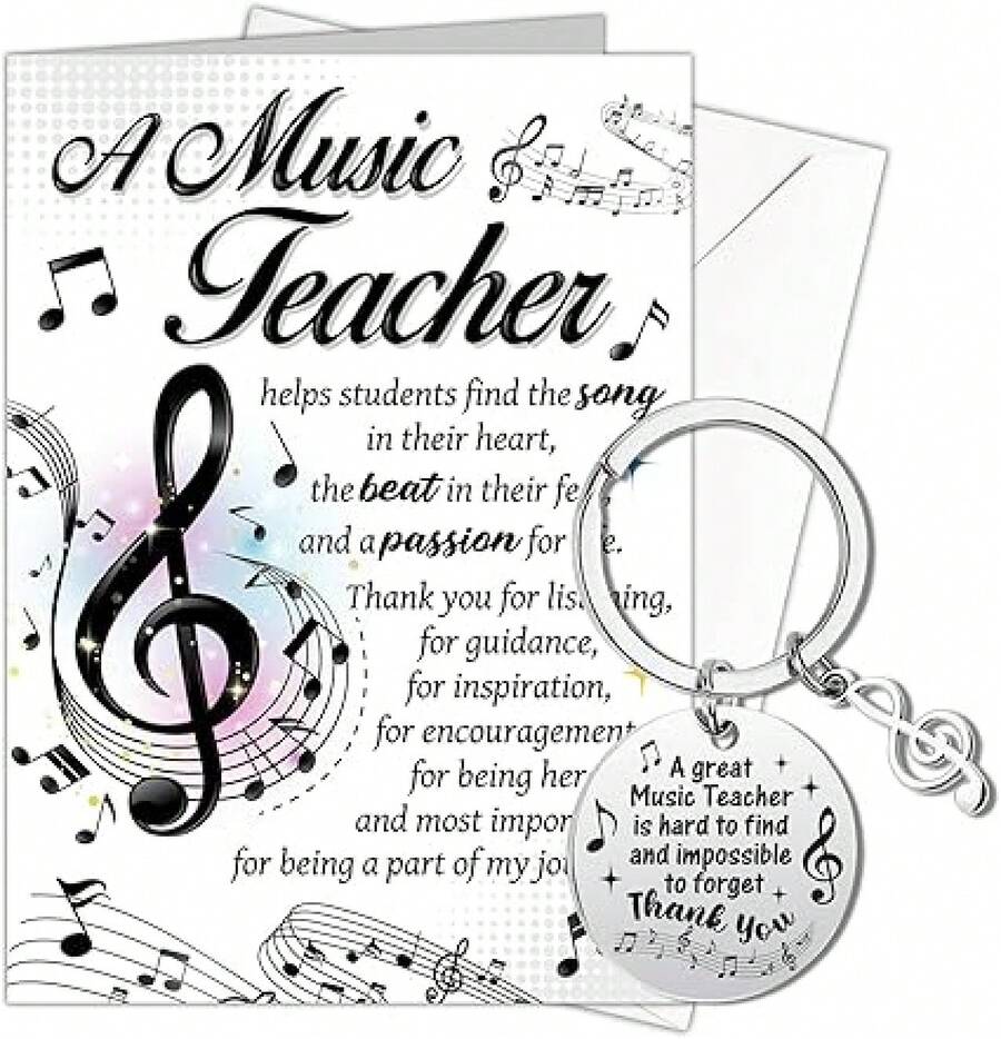 HOWAF Music Teacher Appreciation Gifts Cards Music Teacher Appreciation Keychian, Thank You Musical Teachers Cards With Keyring For Women Teachers GiftsMusic Teacher Appreciation Gifts Cards Appreciation Keychain, Thank You Musical Cards With Keyring For Women Gifts - 1_ - View 1
