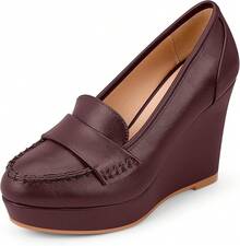 Women's Platform Loafer Wedge Pumps Slip-On Office Casual Penny Loafer Shoeshalloween - 酒紅色 - 查看 12
