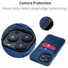 Card Case For  14 Pro Max With Built-In Metal Plate For Magnetic Mounting & 2 Pockets: Exec M2 Premium Synthetic Leather Wallet Case ( 14 Pro Max, Navy){"Size_name":"14ProMax","Color_name":"Navy"} - Multicolor1 - View 5