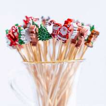 100pcs/Pack, 7 Christmas Themed Cocktail Picks, Suitable For Appetizers, 4.7 Inch Cocktail Picks With Santa Claus, Snowflake, Reindeer, Snowman Patterns, Applicable For Cakes, Desserts, Fruits, Christmas Party Decorations