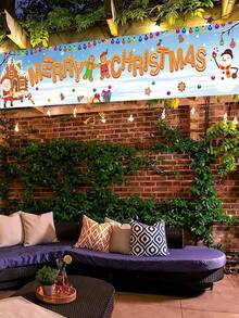 1 pieza Bandera de decoración navideña, fondo de tela con estampado de Papá Noel, muñeco de nieve, árbol de Navidad y hombre de jengibre, para decoración de fondo de fiesta de Navidad, decoración colgante de valla de pared navideña, decoración colgante de patio y jardín navideño, suministros para eventos y fiestas navideñas en el hogar - Multicolor - Ver 3