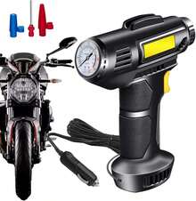 Inflador de neumáticos digital - Compresor de aire recargable, bomba con luz LED | Accesorio multiusos para coche de 12 V y 100 W para motocicletas, bicicletas, balones y vehículos. Bomba de presión digital portátil para inflado rápido. - Negro - Ver 5