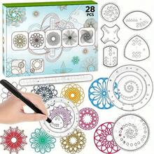 28pcs Spiral Circle Template For Drawing, Spiral Art Clear Gear Geometric Ruler, Plastic Template Ruler, Drawing Spiral Curve Stencils With Pens Paper For Drawing DIY Art Crafts Sketch Creation