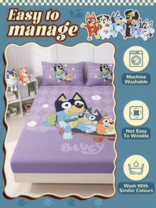 Bluey Cartoon Digital Printed Fitted Sheet,  Bedding, Mattress Protector, Bed Cover, Fitted Sheet, Comfortable Home Textile, Cool-Toned Fitted Sheet, Breathable Anti-Pilling Mattress Protector, Soft And Skin-Friendly, Cartoon Pattern Bed Cover - Purple - View 7