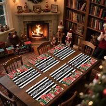 1 pièce/4 pièces/6 pièces/100 pièces Sets de table imprimés motifs de Noël, sets de table isolants thermiques, conviennent pour la décoration de la maison, les repas de fêtes, la cuisine et la décoration de fête, peuvent être offerts en cadeau de Noël - Multicolore - Voir 4