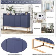 Aparador estilo minimalista, moderno mueble buffet de 4 puertas, patas de metal, cómoda con estante regulable, mueble multiusos para comedor, salón, cocina, blanco/negro/azul