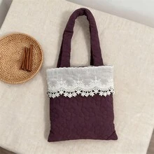 Women's Lace Patchwork Handbag Fashionable Versatile Mini Floral Purses For Daily Life, Work, Travel - 紫色 - 查看 3