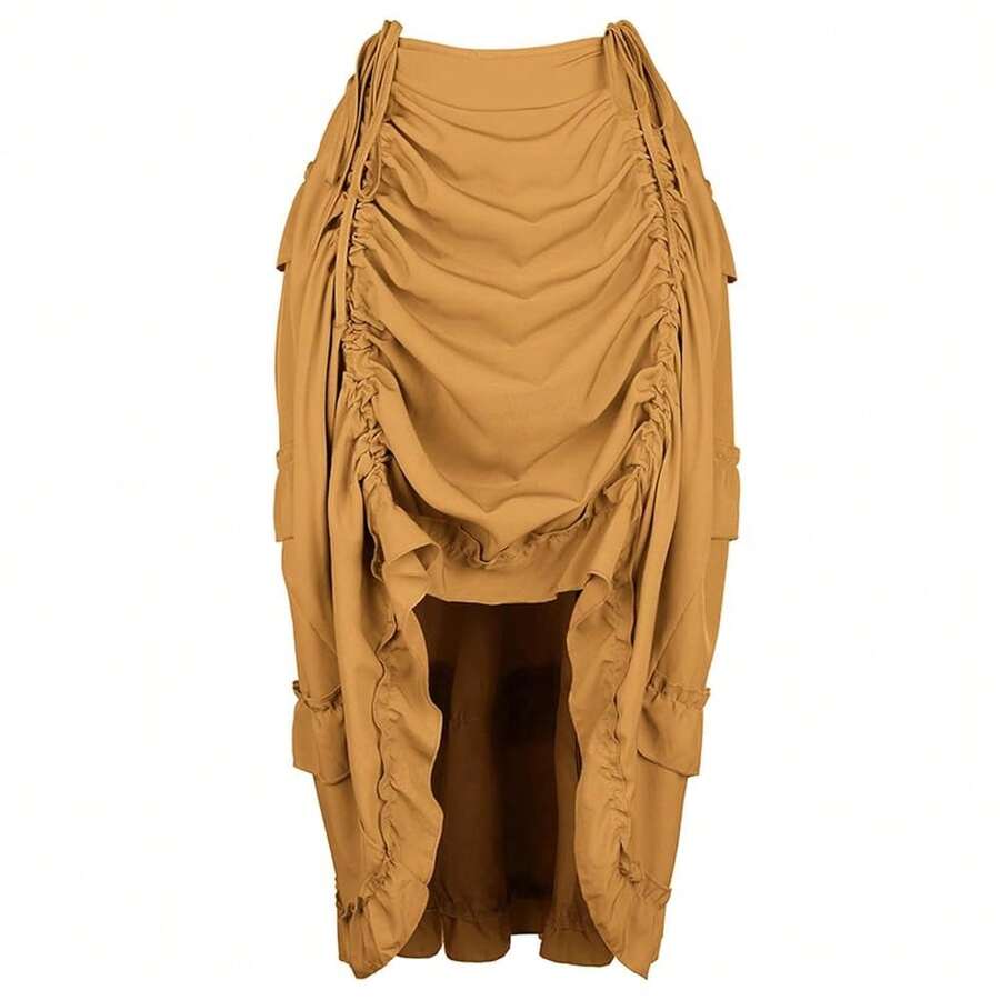 Zhitunemi Women's Steampunk Skirt Ruffle High Low Outfits Gothic Plus Size Pirate Dressing{"Size_name":"X-Small-Small","Color_name":"Turmeric"} - Turmeric - View 1