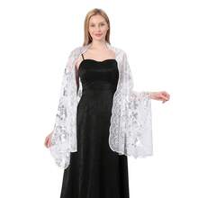 Shawls And Wraps For Evening Dresses,Women Formal 1920s Sequin Flower Sheer Shawls And Wraps For Wedding-{"Color_name":"White"} - 白色 - 查看 3