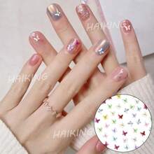 Nail Rhinestones 100 PCS Colorful Flat Back Butterfly Nail Art Charms For Nail Art Decorations DIY Crafting Accessories Plastic