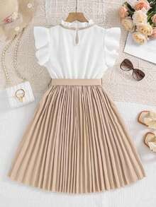Children's Pleated Dress For Church Events, Ages 2 To 14 - Beige - View 2