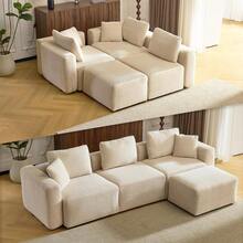 112.2" Convertible Corduroy Cloud Sectional Couches With Movable Ottoman, L-Shaped Boneless Sofa With Deep Seat & Chaise Lounge, 3 Seater Modular Sofa, No Assembly Required, Cream,23110030 - Vàng - Xem 5