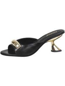 Women's Sandal Clog Mule High Heel Cup Metallic Embellishment Strap Gold Elegant Fashion GiGiL - màu đen - Xem 3
