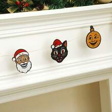 1Pc Vintage Christmas Garland Banner, Retro Xmas Hanging Garland, Rustic Farmhouse Holiday Party Decoration, Christmas Banner For Fireplace, Wall, Mantel, Living Room, Bedroom, Christmas Tree, Indoor Outdoor Home Decor