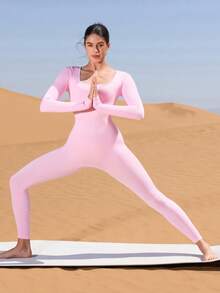 Yefecy Bộ đồ liền thân thể thao co giãn chạy bộ yoga cơ bản dành cho nữ - Màu Hồng baby - Xem 3