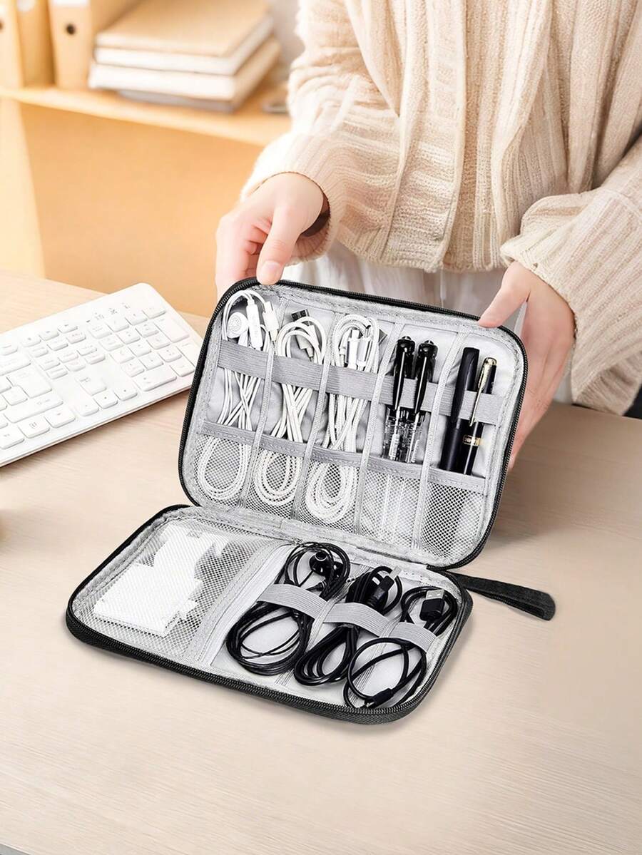 1pc Solid Color Minimalist Watch Organizer Multifunctional Portable Travel Bag EVA Digital Bag Earphone Data Cable Storage Case Charger Power Bank Rectangular Case Men's And Women's Travel Essentials, Electronic Accessories Digital Storage Bag, For Organizing USB Data Cables, Earphones, Pens, Power Banks And Other Functional Travel Kit Items Charger Case - Multicolor - View 1
