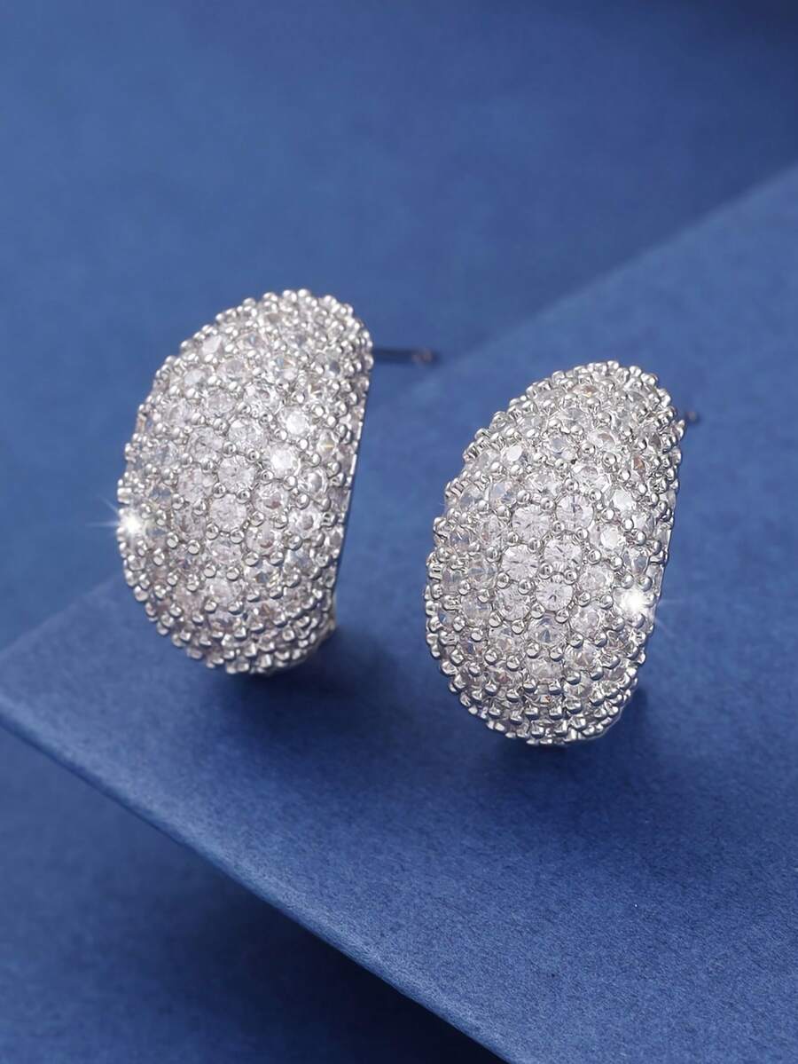 1 Pair Luxurious Gold Water Drop Design Earrings, Decorated With Shiny Synthetic Cubic Zirconia Copper, Suitable For Daily, Dating, Commuting, Great Gift For Best Friend's Birthday - White - View 1