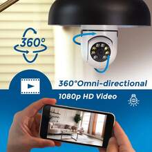 Cámara de inteligente con WiFi, video HD 1080P, conversación bidireccional, visión nocturna de 360 grados para interiores y exteriores, detección de movimiento con tarjeta SD. - Blanco - Ver 6