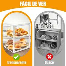 Vitrina para Pan, Panera para Pan Transparente con Pinzas de Cocina, 2 Capas Ajustable. Panera para Pan Apilable Vitrina Exhibidor para Pan, Bagel, Magdalena, Bocadillo, Mantequilla - 1 - Ver 6