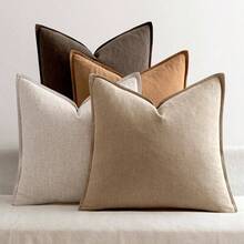 Neutral Linen Pillow Covers Pack Of 4 Decorative Natural Solid Throw Pillow Covers Soft Accent Boho Farmhouse Couch Pillowcases Modern Home Decors Living Room Bed Sofa 18x18 Inch - 18 英吋 x 18 英吋(4 件裝)+ 中性棕色 - 查看 1
