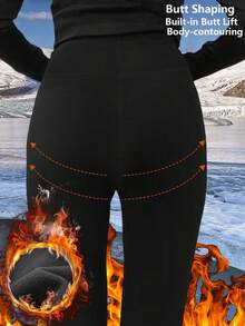 1 件女士厚保暖内衬裤，保暖内衬保暖紧身裤，适合室内/室外活动，适合寒冷天气，秋冬季 - 黑色 - 查看 5