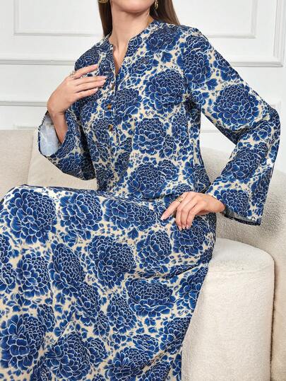 Vestido longo maxi boho com estampa floral para a primavera de 2025, modelo solto e moderno para o outono, com cinto, perfeito para férias, ocasiões casuais, festas, praia, formaturas e eventos noturnos.