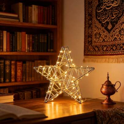 LED Ramadan Star Light, Muslim Style Decorative Light, Bedroom Holiday Table Lamp, Atmosphere Shaped Light Suitable For Ramadan Atmosphere Decoration, Retro Light, Star Design, Durable Structure, Mood Light, Home Decoration, Bedroom Style Is Very Suitable For Bedroom, Kitchen Table Or Desk Decoration