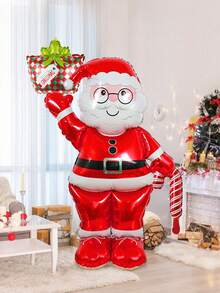 1pc/3pcs Christmas Balloon Set, Extra Large Santa Claus Foil Balloon, Mini Christmas Gift Box, Mini Christmas Red Candy Cane Foil Balloon, Suitable For Christmas Party Decoration, Santa Claus Christmas Balloon Decoration, Christmas Decoration, Holiday Party, Room, Winter Themed Birthday Decoration